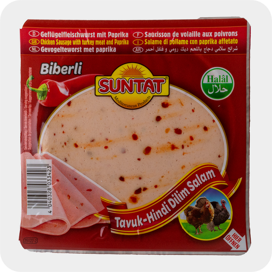 Suntat Geflügelfleischwurst mit Paprika Tavuk-Hindi Dilim Salami 200g