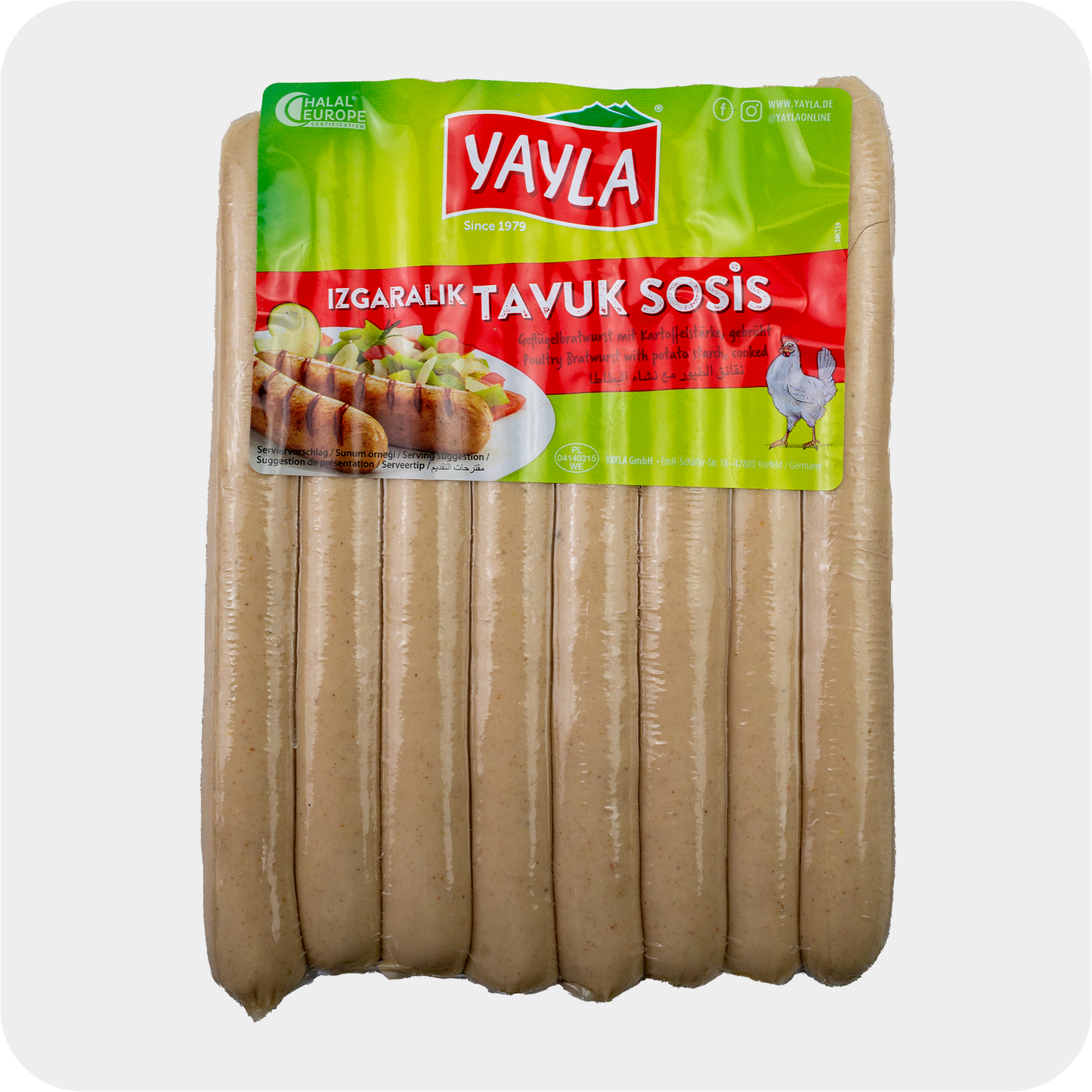 Yayla Geflügelbratwurst mit Kartoffelstärke gebrüht Izgaralik Tavuk Sosis 800g