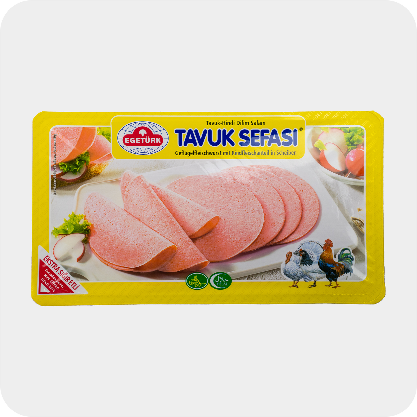 Egetürk Tavuk Sefasi Geflügelwurst mit Rindfleischanteil Tavuk-Hindi dilim Salam 125g