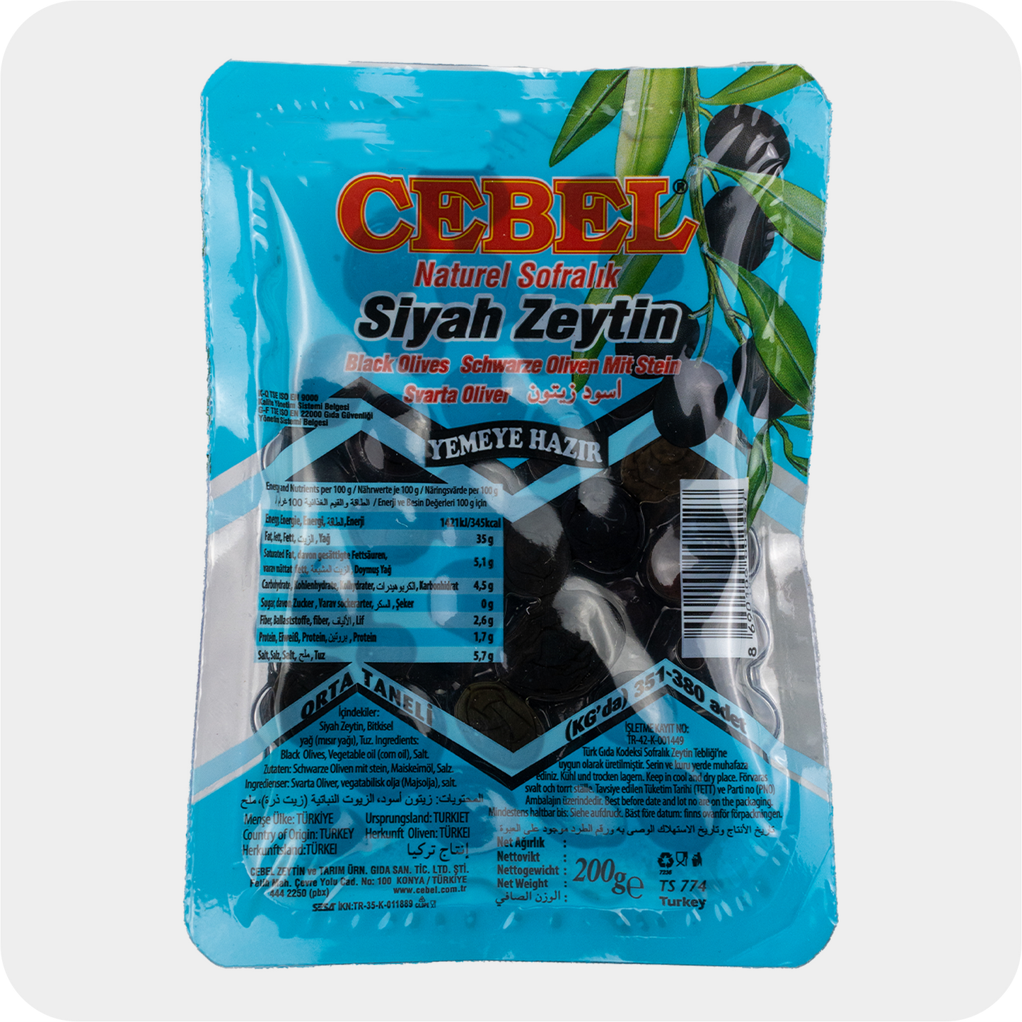 Cebel schwarze Oliven mit Stein siyah Zeytin 200g