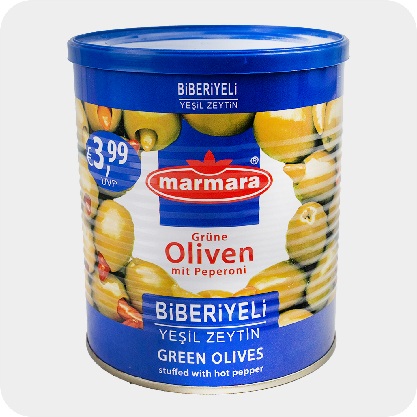 Marmara grüne Oliven mit Peperoni biberiyeli yesil Zeytin 400g