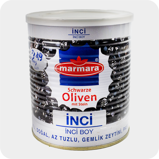 Marmara Inci schwarze Oliven mit Stein siyah Zeytin 450g