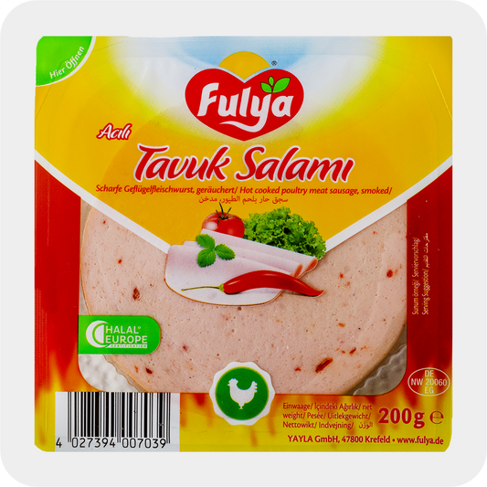 Fulya scharfe Geflügelfleischwurst geräuchert Tavuk Salami acili 200g