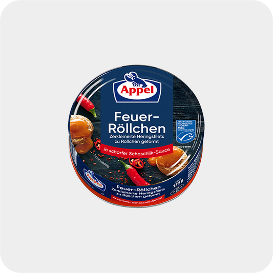 Appel Feuer Röllchen Heringsfilets in scharfer Schaschlik Sauce 200g